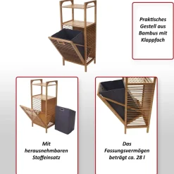 Regal mit Wäschekorb -B94, Wäschebox Wäschesammler Wäschebehälter Standregal Aufbewahrung, Bambus 95x40x30cm 28l ^ MCW Online