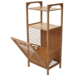 Regal mit Wäschekorb -B94, Wäschebox Wäschesammler Wäschebehälter Standregal Aufbewahrung, Bambus 95x40x30cm 28l ^ MCW Online