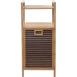 Regal mit Wäschekorb -B94, Wäschebox Wäschesammler Wäschebehälter Standregal Aufbewahrung, Bambus 95x40x30cm 28l ^ MCW Online