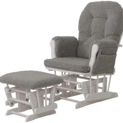 Relaxsessel -C76, Schaukelstuhl Sessel Schwingstuhl + Hocker Stoff Bouclé 480g/m² Öko-Tex ~ grau Gestell weiß ^ MCW Outlet
