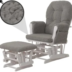 Relaxsessel -C76, Schaukelstuhl Sessel Schwingstuhl + Hocker Stoff Bouclé 480g/m² Öko-Tex ~ grau Gestell weiß ^ MCW Outlet