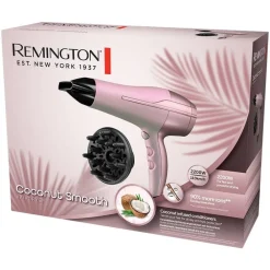 Remington D5901 Coconut Smooth Haartrockner (3 Heiz- und 2 Gebläsestufen, Kaltstufe, Ionen-Generator, Mikrowirkstoffe der Kokosnuss, 11 mm Stylingdüse, Diffusor, Aufhängeöse, 2.200 Watt, Rosa) Clearance