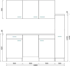 Respekta Küchenzeile KB180EYWMI 180 cm Weiß-Eiche York Nachbildung New