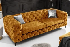 Chesterfield Sofa MODERN BAROCK 235cm senfgelb Samt 3-Sitzer Couch Federkern ^ riess-ambiente Sale
