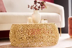 Couchtisch ABSTRACT LEAF - Runder Couchtisch 75cm gold Metall filigrane Handarbeit Vintage Design ^ riess-ambiente