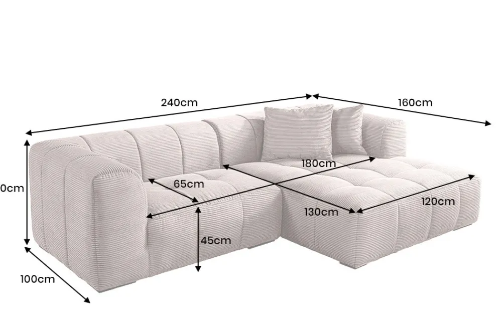 riess-ambiente Modernes Ecksofa ZERO GRAVITY 240cm greige Cord 3-Sitzer Couch L-Form Hot