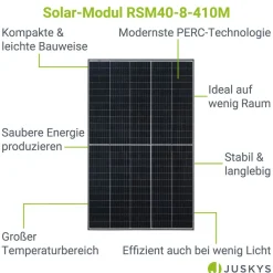 Juskys RISEN Solarpanel RSM40-8-410M mit 410 Watt - Balkonkraftwerk Solarmodul - Verkauf nur an Endverbraucher Discount