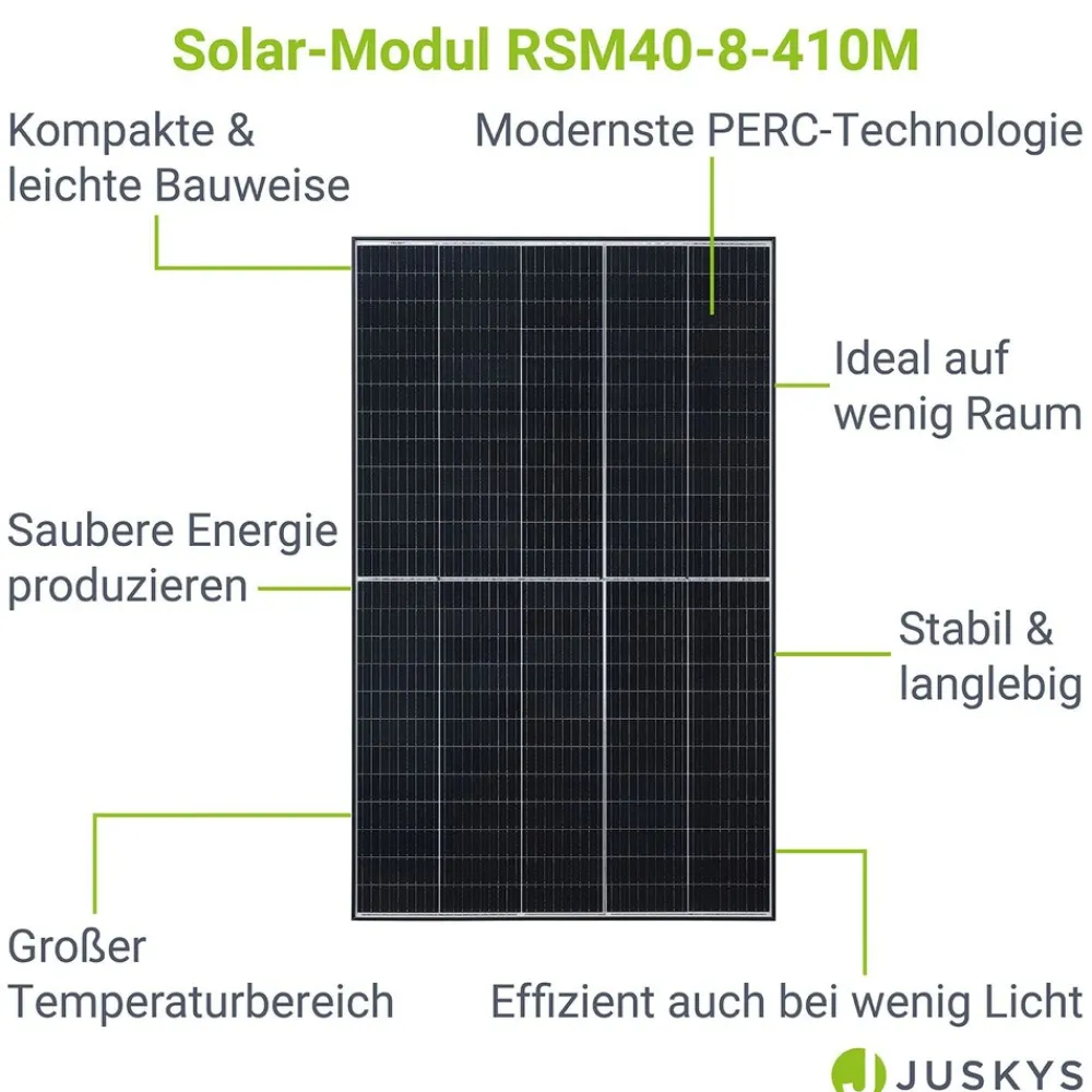 Juskys RISEN Solarpanel RSM40-8-410M mit 410 Watt - Balkonkraftwerk Solarmodul - Verkauf nur an Endverbraucher Discount