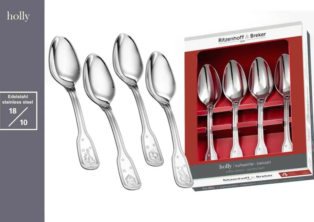 Ritzenhoff & Breker Kaffeelöffel-Set Holly 14,2 cm 4er Set silber Hot