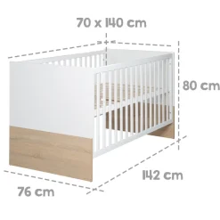 Kinderzimmerset 'Gabriella', 2-teiliges Babymöbel-Set bicolor aus Babybett ca. 70x140cm & Wickelkommode ^ Roba Hot