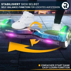 W1 Hoverboard für Erwachsene und Kinder, 6,5 Zoll, Self-Balance, Bluetooth, App, 700 Watt, LEDs (Space Blue 2.0) ^ ROBWAY Clearance