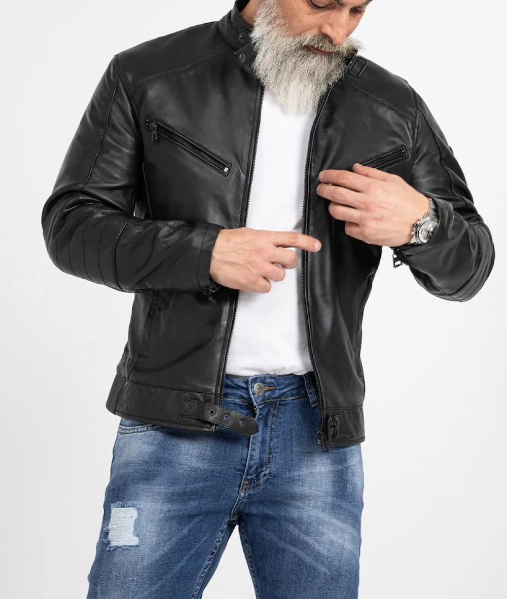 Rock Creek ederjacke Reguar Fit Schwarz Sale