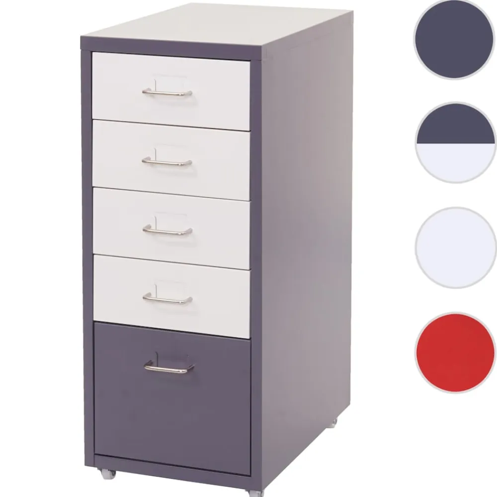 MCW Rollcontainer Preston T851, Schubladenschrank Stahlschrank, 69x28x41cm 5 Schubladen ~ dunkelgrau weiß-dunkelgrau Discount