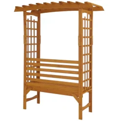 Rosenbogen mit Sitzbank -Q21, Gartenbogen Rankhilfe Bank Gartenbank Holz MVG-zertifiziert 201x160x60cm ~ natur ^ MCW Outlet