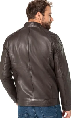 Ross & Cole Herren Lederjacke mit Stehkragen schwarz Sale