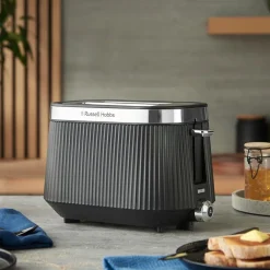 26760-56 Brontë black Toaster (2-Scheiben-Toaster, 980 Watt, 6 Bräunungsstufen, Lift & Look-Funktion, Hebefunktion, Auftau-, Aufwärm- und Stoppfunktion, Brötchenaufsatz) ^ Russell Hobbs New