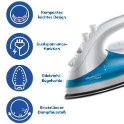 Russell Hobbs 22470-56 Reisebügeleisen (830 Watt, Edelstahl-Bügelsohle, 10 g/min Dampfausstoß, 80 ml Wassertank, 1,5 m Kabellänge)