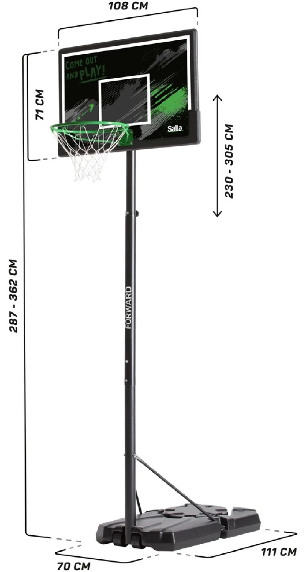 salta Basketballständer Forward 110x(287-362)x175 cm New