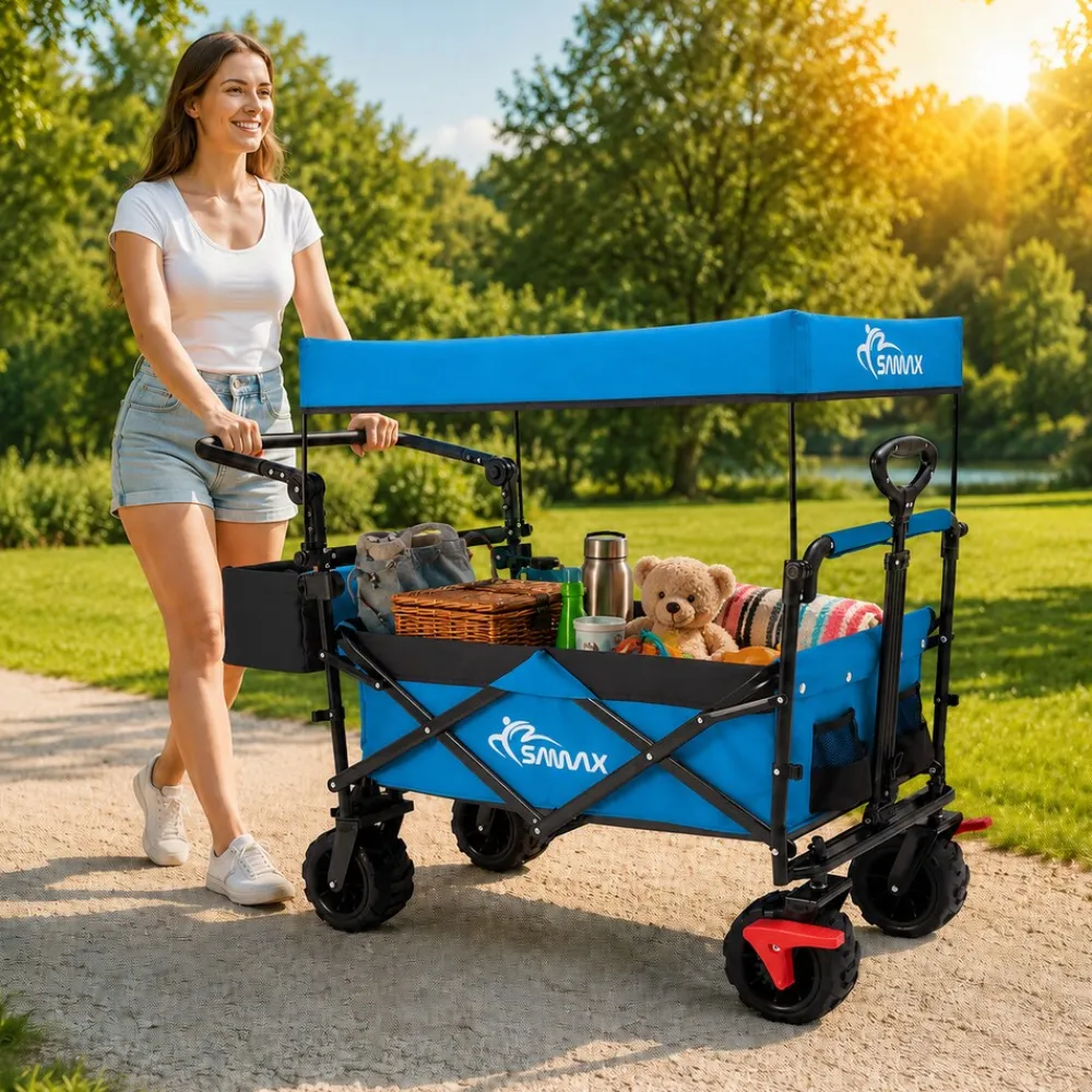 SAMAX Faltbarer Bollerwagen Offroad mit Dach - Blau Outlet