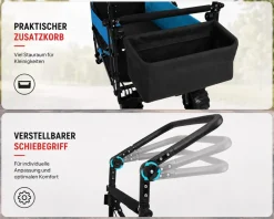 SAMAX Faltbarer Bollerwagen Offroad mit Dach - Blau Outlet