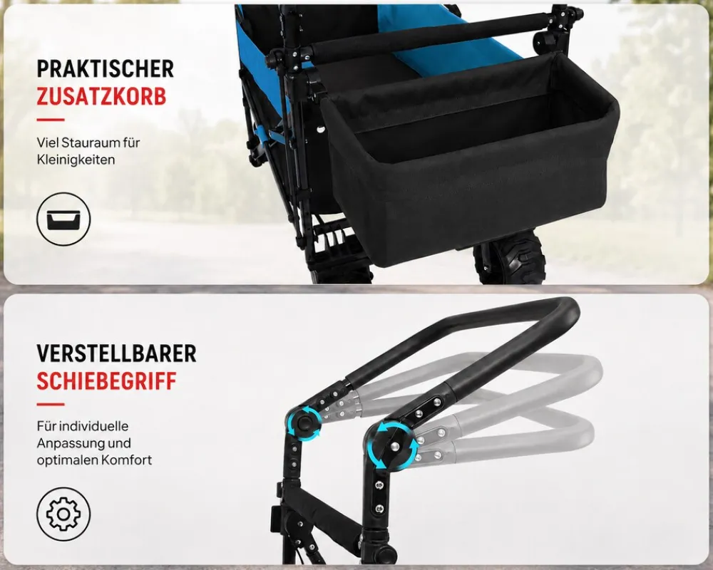 SAMAX Faltbarer Bollerwagen Offroad mit Dach - Blau Outlet