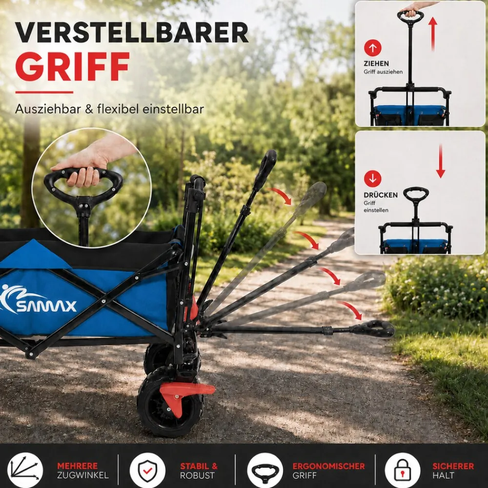 SAMAX Faltbarer Bollerwagen Offroad mit Dach - Blau Outlet
