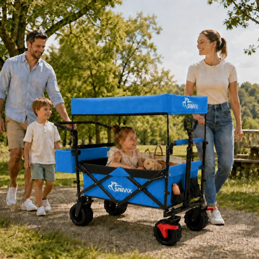 SAMAX Faltbarer Bollerwagen Offroad mit Dach - Blau Outlet