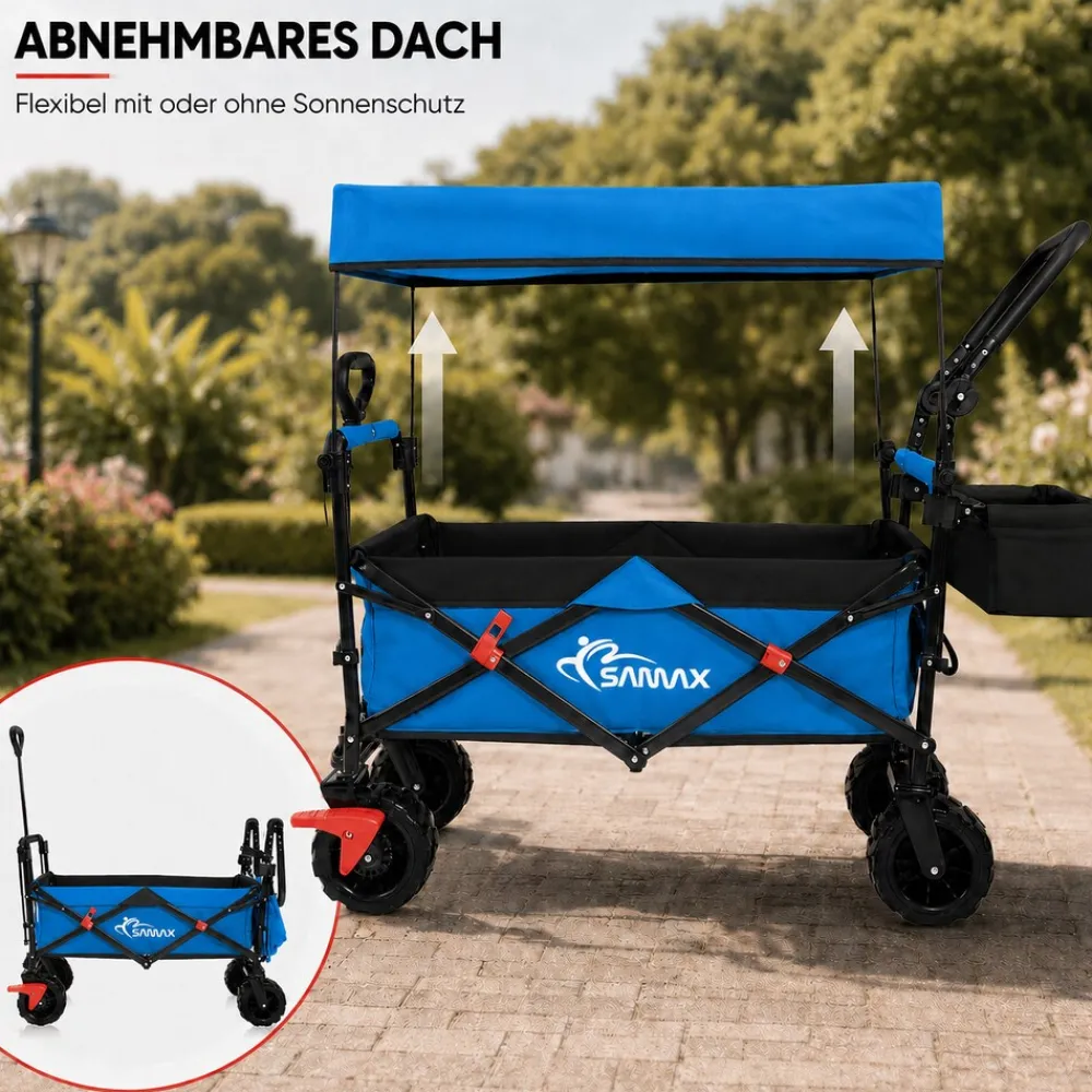 SAMAX Faltbarer Bollerwagen Offroad mit Dach - Blau Outlet