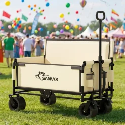 Faltbarer Bollerwagen - 2in1 mit Bank - bis 200kg Offroad Festival Edition - Beige ^ SAMAX Clearance