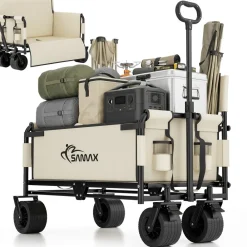 Faltbarer Bollerwagen - 2in1 mit Bank - bis 200kg Offroad Festival Edition - Beige ^ SAMAX Clearance