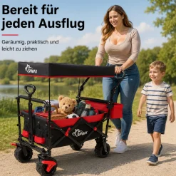 Faltbarer Bollerwagen Offroad mit Dach - Schwarz / Grün ^ SAMAX Clearance