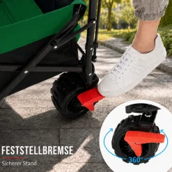 Faltbarer Bollerwagen Offroad mit Dach - Schwarz / Grün ^ SAMAX Clearance