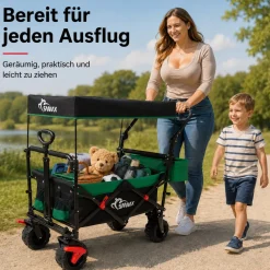 Faltbarer Bollerwagen Offroad mit Dach - Schwarz / Grün ^ SAMAX Clearance