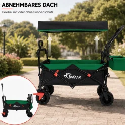 Faltbarer Bollerwagen Offroad mit Dach - Schwarz / Grün ^ SAMAX Clearance