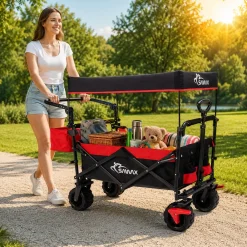 Faltbarer Bollerwagen Offroad mit Dach - Schwarz / Grün ^ SAMAX Clearance