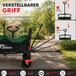 Faltbarer Bollerwagen Offroad mit Dach - Schwarz / Grün ^ SAMAX Clearance