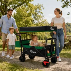 Faltbarer Bollerwagen Offroad mit Dach - Schwarz / Grün ^ SAMAX Clearance
