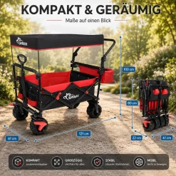 Faltbarer Bollerwagen Offroad mit Dach - Schwarz / Grün ^ SAMAX Clearance