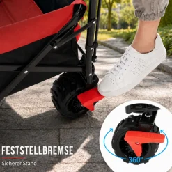 Faltbarer Bollerwagen Offroad mit Dach - Schwarz / Grün ^ SAMAX Clearance