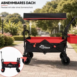 Faltbarer Bollerwagen Offroad mit Dach - Schwarz / Grün ^ SAMAX Clearance
