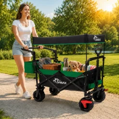 Faltbarer Bollerwagen Offroad mit Dach - Schwarz / Grün ^ SAMAX Clearance