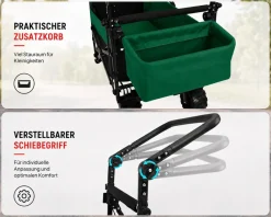 Faltbarer Bollerwagen Offroad mit Dach - Schwarz / Grün ^ SAMAX Clearance