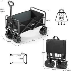 Faltbarer Bollerwagen Offroad Camping Edition bis 200 kg - Schwarz / Grau ^ SAMAX Online