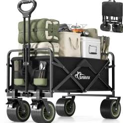 Faltbarer Bollerwagen Offroad Camping Edition bis 200 kg - Schwarz / Matcha Grün ^ SAMAX Discount