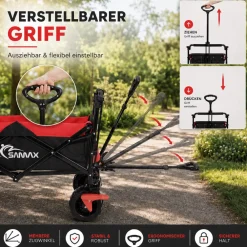 SAMAX Faltbarer Bollerwagen Offroad mit Dach - Schwarz / Rot Hot