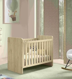 vipack SAM Babybett 60x120 cm Liegefläche, 3-fach verstellbarer Lattenrost, zum Juniorbett umbaubar, Ausf. Eiche Melamin Dekor Best