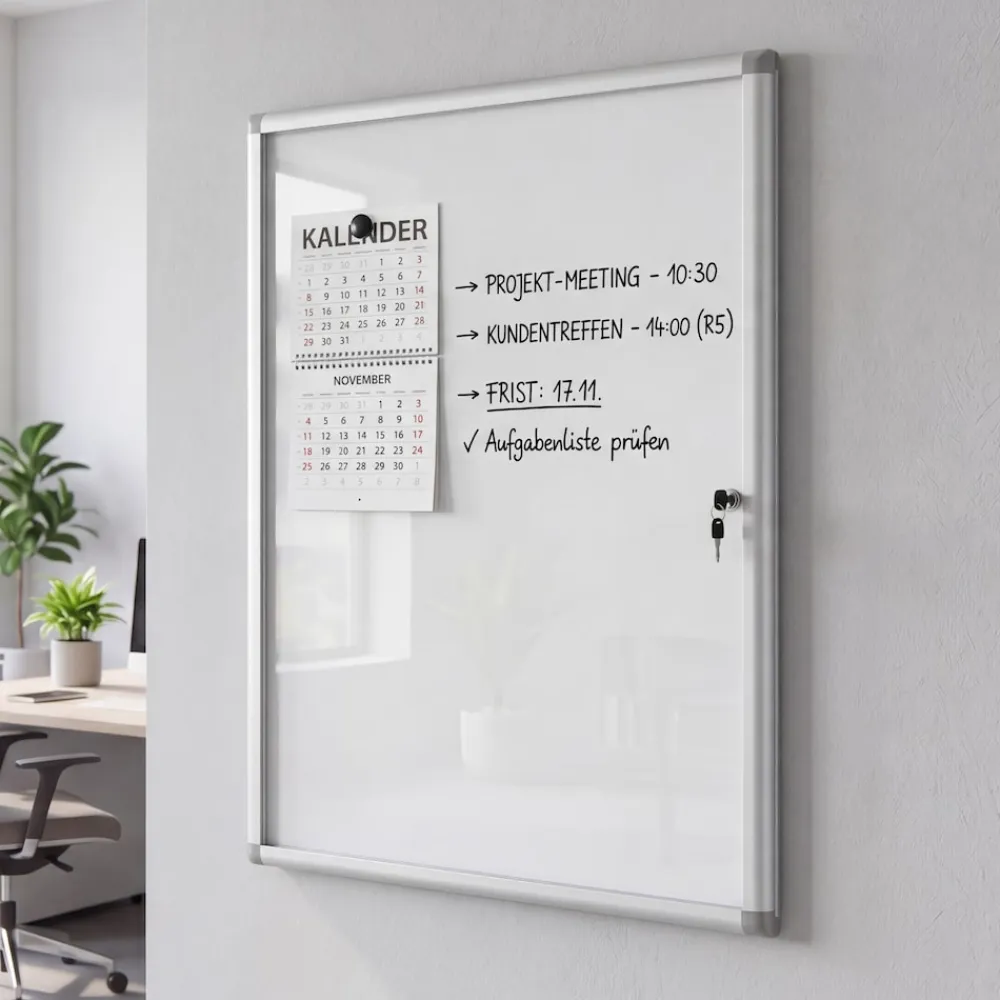 Schaukasten -Q51, Magnettafel Whiteboard Memoboard Pinnwand, Aluminium abschließbar inkl. Zubehör 95x68x7cm ^ MCW Sale