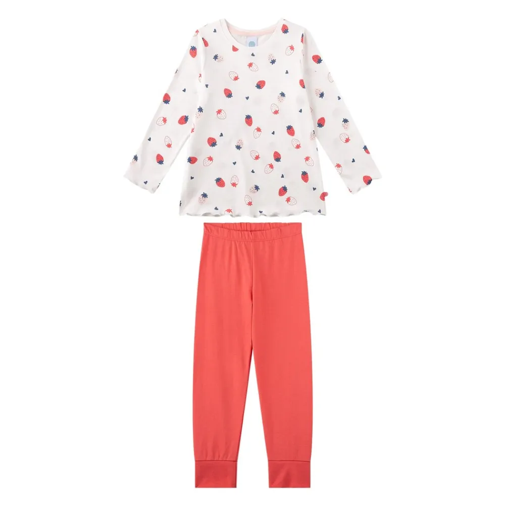 Sanetta Schlafanzug Erdbeeren Pyjama Kids lang Mädchen Pyjama Rosa/Beige New
