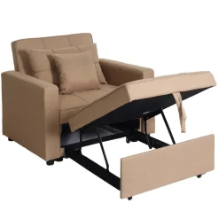 MCW Schlafsessel -L90, Klappsessel Schlafsofa Gästebett Relaxsessel, Liegefläche 197x103cm Stoff/Textil ~ taupe Clearance