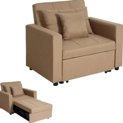 MCW Schlafsessel -L90, Klappsessel Schlafsofa Gästebett Relaxsessel, Liegefläche 197x103cm Stoff/Textil ~ taupe Clearance